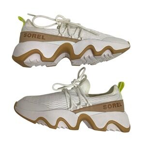 Sorel Kinetic Caribou White Tan Neon Accent‎ Women's Sneakers Shoes Size 6